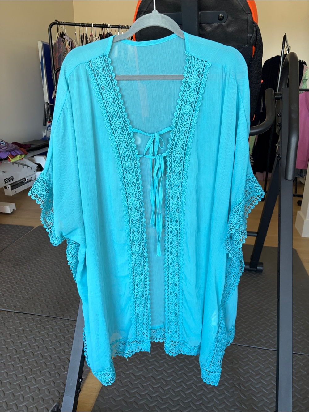 Cupshe Turquoise Crochet-Trim Kimono Coverup